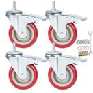 Rodízios de haste giratória, rodízios pesados de travamento duplo com rodas de PU vermelhas silenciosos e sem marcação com hastes de rosca métrica M10-1,5 x 25 mm Capacidade de carga de 800-1000 libras Pacote com 4 (4 polegadas)