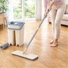 Rodo Mágico Mop Flat com Balde Duplo Lava e Seca Esfregão Microfibra Cabo Inox Extensível Limpeza de Piso