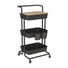 Rolling Cart DTK 3 Tier Utility com placa de cobertura de 200 libras preta