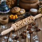 Rolo De Massa De Madeira Com Estampa De Lua E Estrela De 13,7 Pol. Com Gravação Profunda, Ferramenta