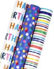 Rolo de papel de embrulho MAYPLUSS Birthday 43m², bolinhas, listras