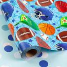 Rolo de papel de embrulho Merture Blue com tema esportivo 17 polegadas x 10 m