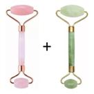 Rolo Massageador Facial Pedra Quartzo Pedra Rosa + Pedra Jade Verde