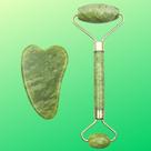 Rolo Massageador Pedra Jade Anti Rugas + Gua Sha Raspagem