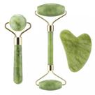 Rolo Pedra de Jade Placa Gua Sha Massagem Facial Anti Rugas Lançamento Rolinho Jade Original ou Kit