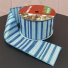 Rolos Fita Aramada Natalina Listrada Azul 6,3cm 9m Kit 3pçs