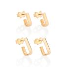 Rommanel 527241 Kit Argolas Retangular Primeiro Segundo Furo Banhadas A Ouro 18k Presente Feminino