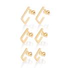 Rommanel 527407 Kit Argolas Retangular Primeiro Segundo Terceiro Furo Banhado A Ouro 18k