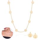 Rommanel Kit Feminino Colar e Brincos Rosas Vazadas Banhados a Ouro 18K Elegância e Qualidade