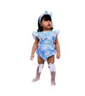 Romper Azul com Coelhinhos com Faixa de Cabelo