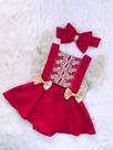 Romper Vermelho Renda Natal Look Natalino Brilho Bebê Luxo