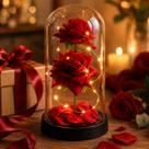 Rosa Encantada Luz LED Cúpula Acrílica 2 Flores Eterna Vermelha Artificial Iluminada Presente Decoração Dia das Mães Namorados Enfeite