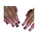 Rosa Rosa Leopardo Estrela Impressa Caixão Longo Imprensa Em Unhas Estilo Francês Y2k Preto Unhas Rosa Rosa Leopardo Estrela Impressa Caixão Longo Imprensa Em Unhas Estilo Francês Y2k Preto Unhas