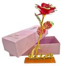 Rosa Vermelha Brilhante Flor Artificial 24k Folha Plástico Na Caixa com Base Love