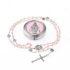 Rosary Beads, pérola católica de vidro rosa, 6 mm com Virgem Maria