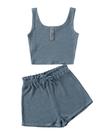 Roupa camisetas femininas RoseSeek Waffle Knit Crop com shorts