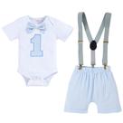 Roupa de aniversário GRNSHTS Baby Boy 1st Romper Suspensórios azuis Roupa de aniversário GRNSHTS Baby Boy 1st Romper Suspensórios azuis