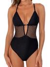 Roupa de banho de uma peça CUPSHE com recortes de pescoço profundo, preta, GG, feminina