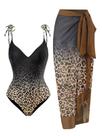 Roupa de banho feminina de uma peça com capa de sarongue, roupas de banho para mulheres, roupas de banho modestas com capa, trajes de banho retrô, emagrecedores, roupas de banho de duas peças, gradiente, leopardo, grande