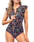 Roupa de banho feminina de uma peça Tempt Me Colorful Paisley com zíper frontal