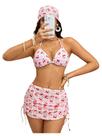 Roupa de banho RoseSeek, biquíni feminino Halter Triangle, rosa, xadrez