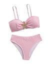 Roupa de banho RoseSeek para menina, 2 peças, acolchoada, rosa estrela-do-mar, 11Y