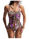 Roupa de banho Tankini Verdusa com estampa de leopardo, 2 peças, roxa Roupa de banho Tankini Verdusa com estampa de leopardo, 2 peças, roxa