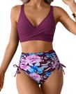 Roupa de banho Vivid Harbor de cintura alta, 2 peças, torcida na frente, gola em V
