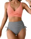 Roupa de banho Vivid Harbor de cintura alta, 2 peças, torcida na frente, gola em V