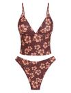 Roupa de banho ZAFUL Tummy Control Tankini com decote em V, cintura alta, 2 peças, marrom Roupa de banho ZAFUL Tummy Control Tankini com decote em V, cintura alta, 2 peças, marrom