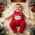 Roupa de Bebê Natal 2 Peças para Menino Menina Jardineira Macacão Bordado Papai Noel 01 Peça