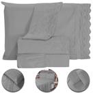 Roupa de Cama Jogo De Lençol King Size 4 Peças 400 Fios Micropercal Bordado Inglês Toque Macio Luxo Premium