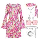 Roupa de discoteca Deerjoke, vestido feminino dos anos 70, rosa grande Roupa de discoteca Deerjoke, vestido feminino dos anos 70, rosa grande