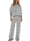 Roupa de pijama feminina ReachMe, grande, listrada, cinza