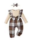 Roupa de uma peça: macacão xadrez bege Saeaby 0-3M Roupa de uma peça: macacão xadrez bege Saeaby 0-3M