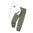 Roupa feminina Azmxynol, suéter tricotado de 2 peças, calças cargo 7-8