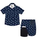 Roupa havaiana Juload Shark Boys, 2 peças, camisas de botão e conjuntos de shorts com forro de compressão para praia e verão L