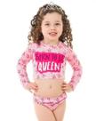 Roupa Infantil Biquíni Blusa Cropeed Rosa Com Coroas Manga Longa Conjunto Tubekids