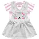 Roupa Infantil Body Listrado e Salopete Coelhinho Conjunto Kiko e Kika Manga Curta Modelo Menina