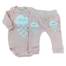Roupa Infantil Body Menina Manga Longa Estampa Nuvem Conjunto Calça Bordado Bumbum Korte Rekorte
