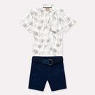 Roupa Infantil Conjunto Milon Social Camisa Tricoline Manga Curta Elefante Bermuda Azul Marinho