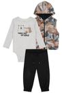 Roupa Infantil Masculina Colete Body Manga Longa Calça Moletom Peluciado Inverno Trio Lucboo