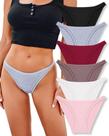 Roupa íntima de corda FINETOO para mulheres, algodão, corte alto, pacote com 6