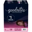 Roupa íntima noturna GoodNites tamanho grande para meninas, 58 unidades