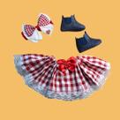 Roupa Mesversario Bebê Menina Festa Junina Kit com Saia Xadrez Bota Country Marrom Laço Caipira Roupa Mesversario Bebê Menina Festa Junina Kit com Saia Xadrez Bota Country Marrom Laço Caipira