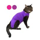 Roupa Protetora Pós-Cirúrgica Pet Para Castração de Gato Fêmea - Cor Rosa e Roxo - Tecido de Algodão Roupa Protetora Pós-Cirúrgica Pet Para Castração de Gato Fêmea - Cor Rosa e Roxo - Tecido de Algodão