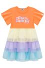 Roupa Vestido Infantil Menina Meia Malha Tela Fly Tech Colorido Manga Curta Gola Redonda Kukiê