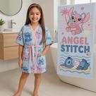 Roupão Aveludado Stitch Tamanho Único + Toalha Aveludada Stitch E Angel 70cm X 1,40m