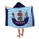 Roupão de banho infantil com capuz Pirate Ship Design Blue