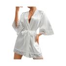 Roupão Elegante De Cetim Com Renda Para Mulheres, Decote Em V, Com Cinto, Roupa De Noiva, Pijamas,